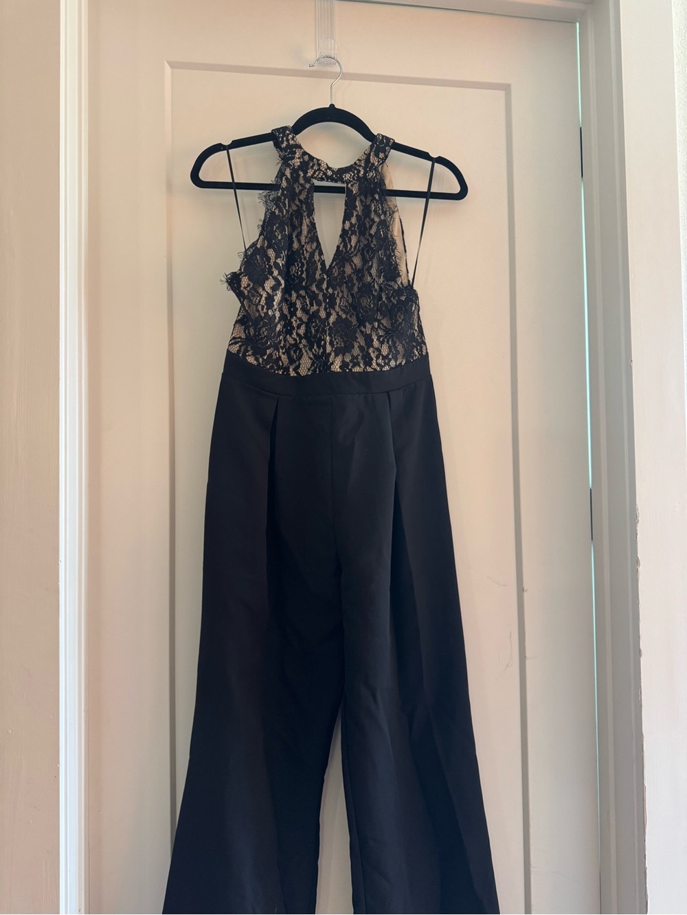 Francesca's Collections Black Lace Halter Jumpsuit